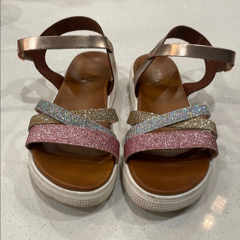 Pink and Gold Glittery Platform Sandals